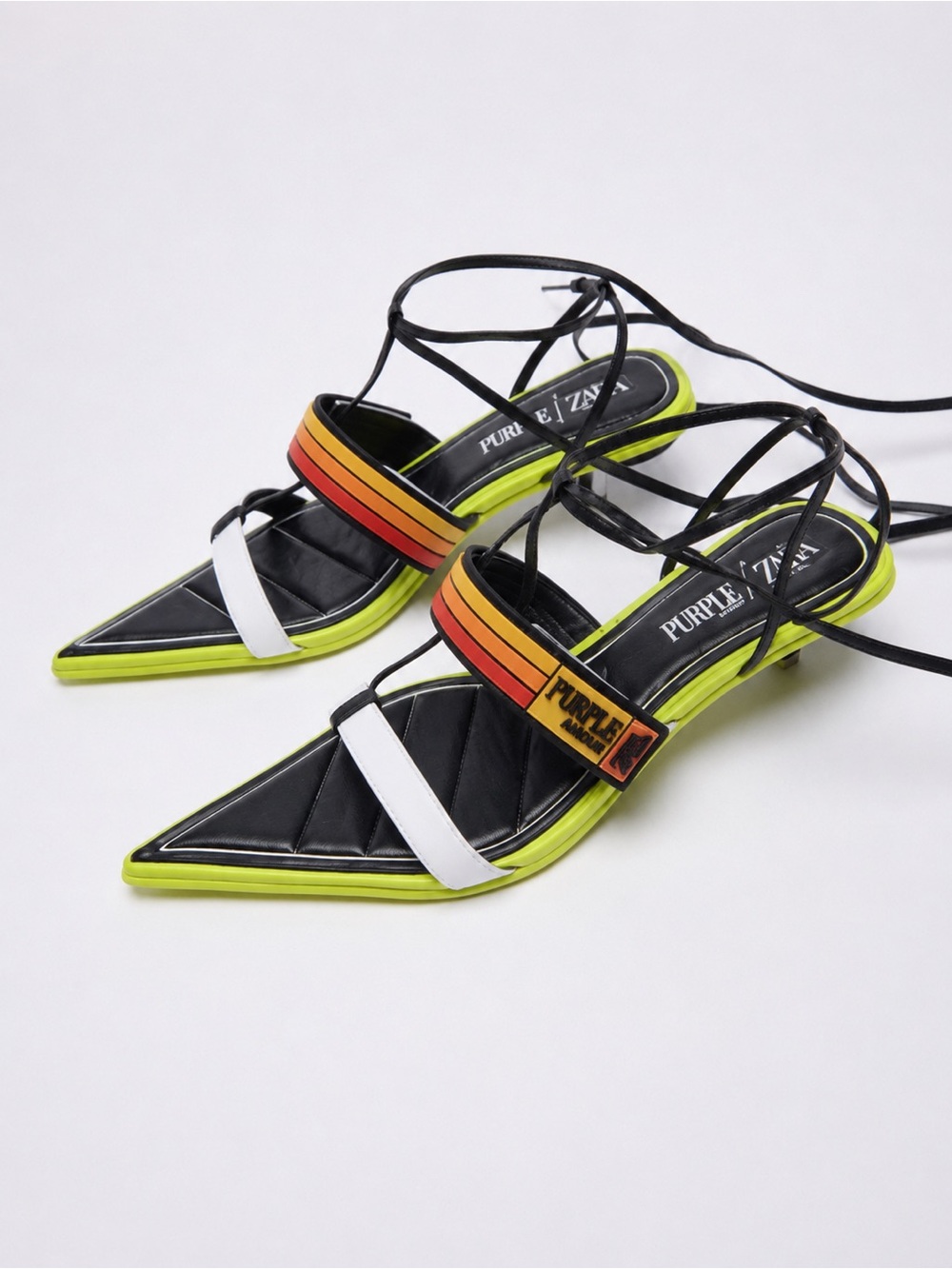 ZARA×PURPLE AMOUR Special Edition Multicolor Kitten Heeled Sandals size 36